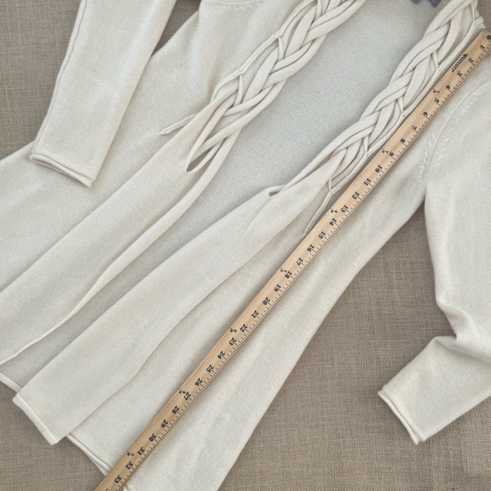 Neiman Marcus Cream Long Open Front Cardigan - Picture 5 of 8